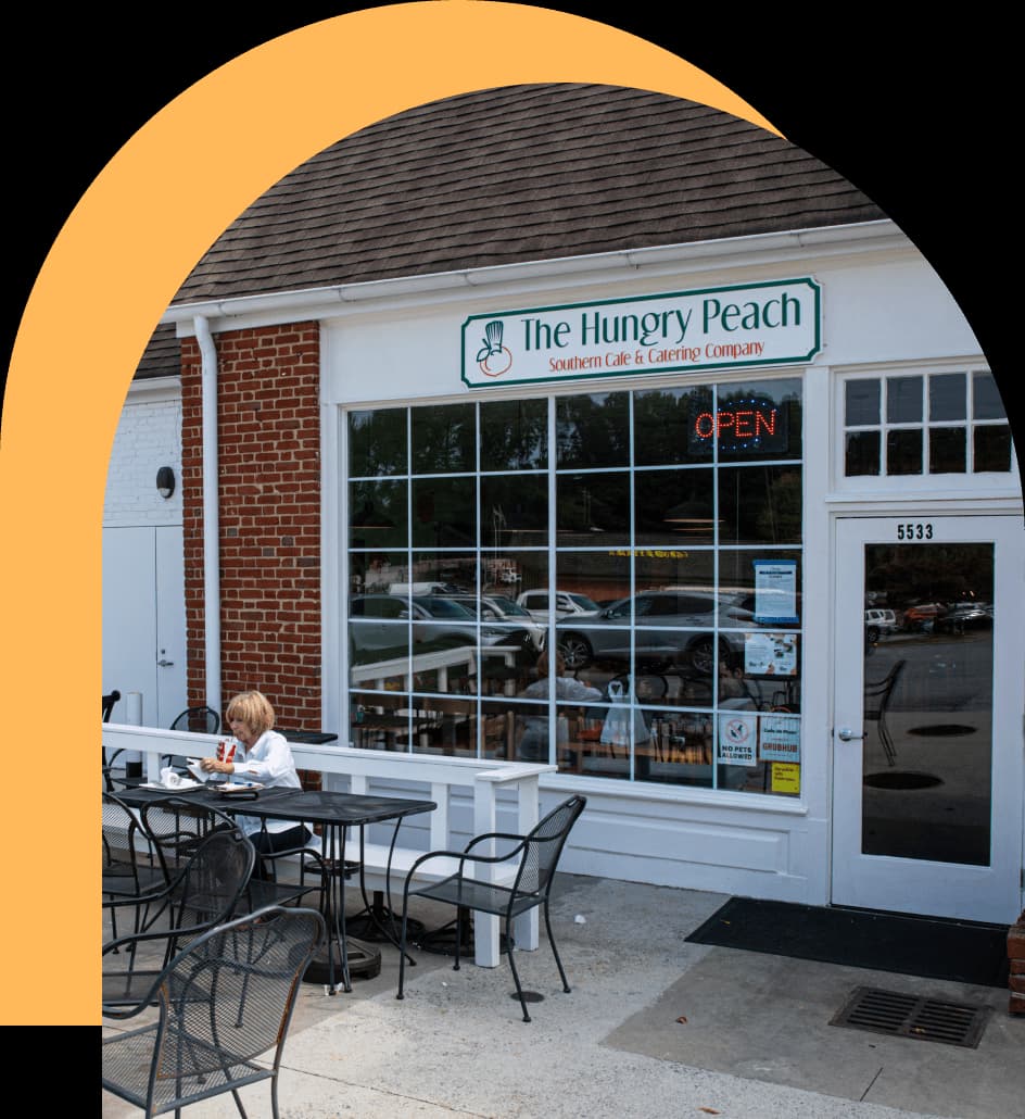 The Hungry Peach storefront with patio seating
